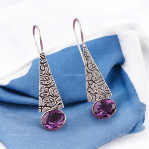 Natural Amethyst Earrings, Purple Gemstone Earrings, Drop & Dangle Earrings, 925 Sterling Silver Jewelry, Birthday Gift, Earrings For Wife