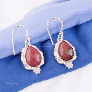 Rare Black Rhodonite Gemstone Earrings, Drop & Dangle Earrings, 925 Sterling Silver Jewelry, Anniversary Gift, Earrings For Mother