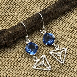 Square Tanzanite Drop Earrings: Sterling Silver Dangle Jewelry