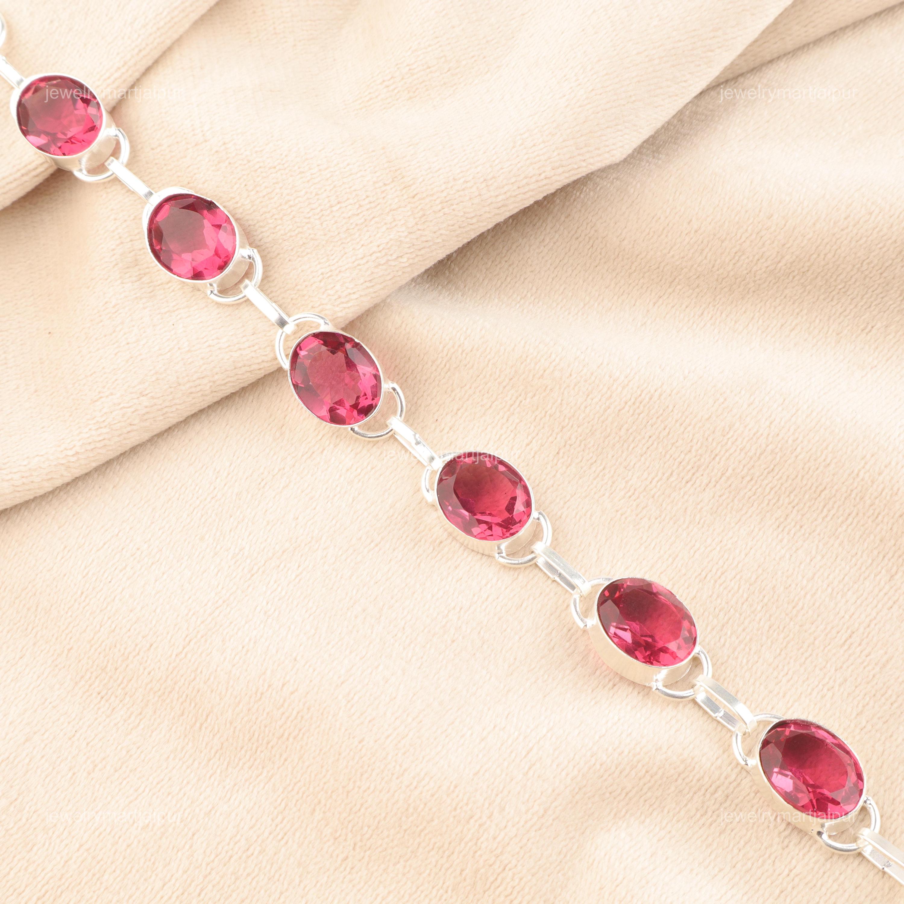 Exquisite Pink Tourmaline Gemstone Bracelet, Chain Adjustable Bracelet, 925 Sterling Silver Jewelry, Engagement Gift, Bracelet For Her