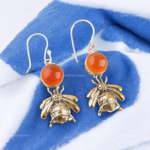 Natural Carnelian Earrings, Orange Gemstone Earrings, Drop & Dangle Earrings, 925 Sterling Silver Jewelry, Wedding Gift, Earrings For Wife