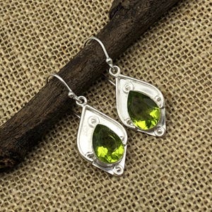 100% Genuine Peridot Earrings, Green Gemstone Earrings, Drop & Dangle Earrings, 925 Sterling Silver Jewelry, Wedding Gift, Earrings For Her