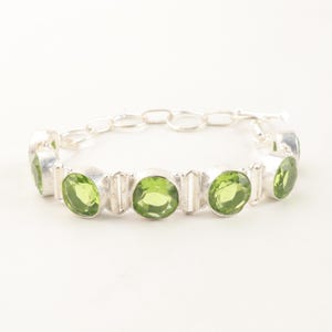 Genuine Peridot Bracelet, Antique Green Bracelet, Elegant 925 Silver Chain Bracelet, Handmade Genuine Bracelet, August Bracelet, For Friend