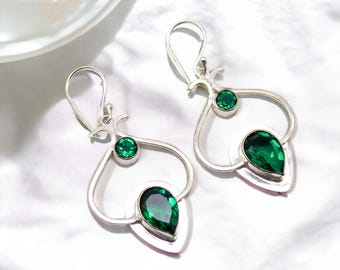 Green Emerald Sterling Silver Earrings: Pear Drop Dangle Jewelry