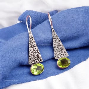 Precious Peridot Earrings, Green Gemstone Earrings, Drop & Dangle Earrings, 925 Sterling Silver Jewelry, Birthday Gift, Earrings For Sister