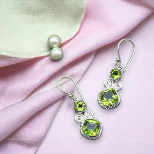 Peridot Drop Earrings: 925 Sterling Silver, Green Gemstone