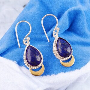 Exquisite Lapis Lazuli Earrings, Blue Gemstone Earrings, Drop & Dangle Earrings, 925 Sterling Silver Jewelry, Wedding Gift, Earrings For Her