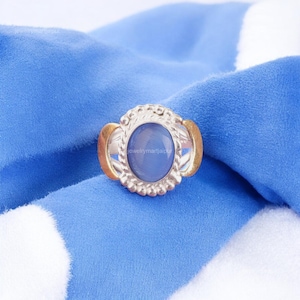 Dark Blue Cat&#39;s Eye Ring: 925 Sterling Silver Solitaire