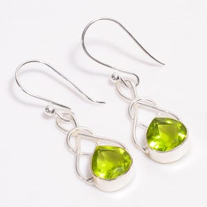 Heart Peridot Drop Earrings: Sterling Silver Dangle Jewelry
