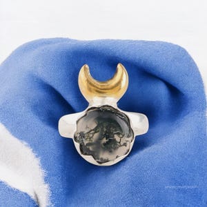 Anillo de ágata musgosa 100 % natural, piedra preciosa verde, apilable, joyería de plata de ley 925, regalo de compromiso, anillo para mejor amiga