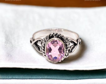 Natural Kunzite Daily Wear Ring Size 10, Pink Gemstone Ring, Vintage Ring, 925 Sterling Silver Jewelry, Birthday Gift, Ring For Wife