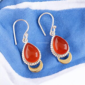 Elegant Carnelian Earrings, Orange Gemstone Earrings, Drop & Dangle Earrings, 925 Sterling Silver Jewelry, Birthday Gift, Earrings For Love