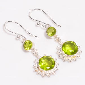 Elegant Peridot Drop Earrings: 925 Sterling Silver Dangle Jewelry