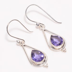 Elegant Amethyst Earrings, Purple Gemstone Earrings, Drop & Dangle Earrings, 925 Sterling Silver Jewelry, Engagement Gift, Earrings For Love