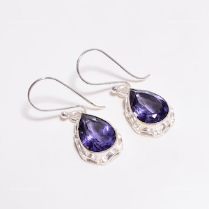 Natural Amethyst Earrings, Purple Gemstone Earrings, Drop & Dangle Earrings, 925 Sterling Silver Jewelry, Wedding Gift, Earrings For Wife