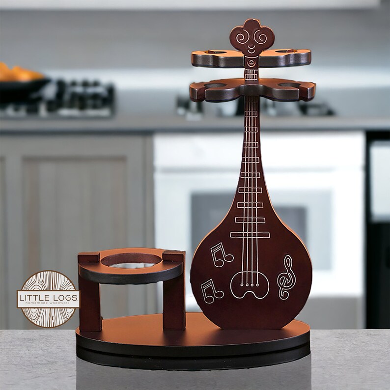 Guitar Wine Rack Wine Bottle and Glass Rack Musical Gift Rustic Wooden