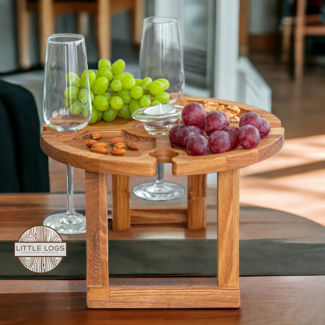 Wooden Wine Table Charcuterie Board Portable Wine Table Rustic Kitchen Decor Gift for Wine Lover