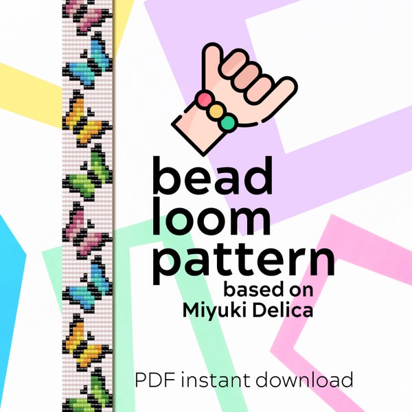 Narrow Butterflies Loom Beading Patterns Bracelet - Narrow Bead loom pattern - based on Miyuki seed beads 11/0