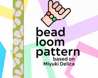 Narrow Daisies bead loom bracelet pattern - Narrow Bead loom pattern - based on Miyuki seed beads 11/0