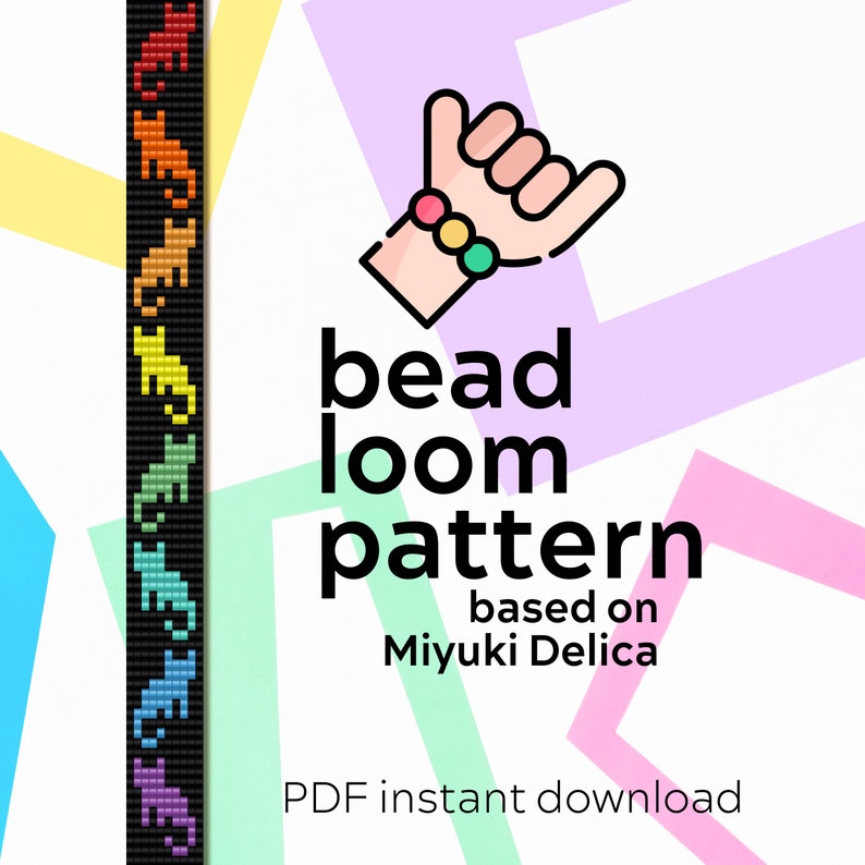 Narrow Rainbow Cats bead loom bracelet pattern Narrow bead loom pattern based on Miyuki seed beads 11/0 image 1