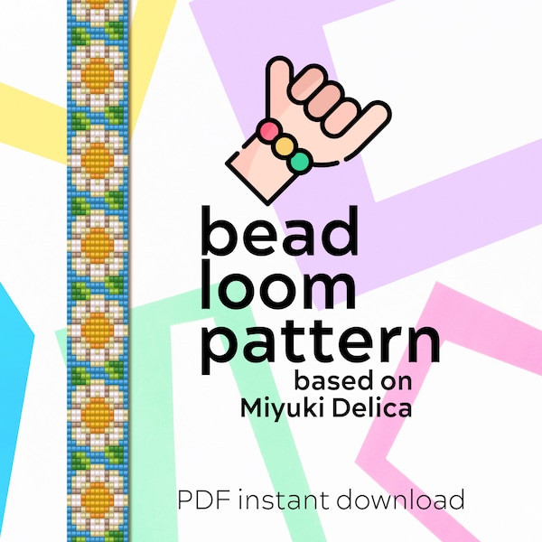 Narrow Daisies bead loom bracelet pattern - Narrow Bead loom pattern - based on Miyuki seed beads 11/0