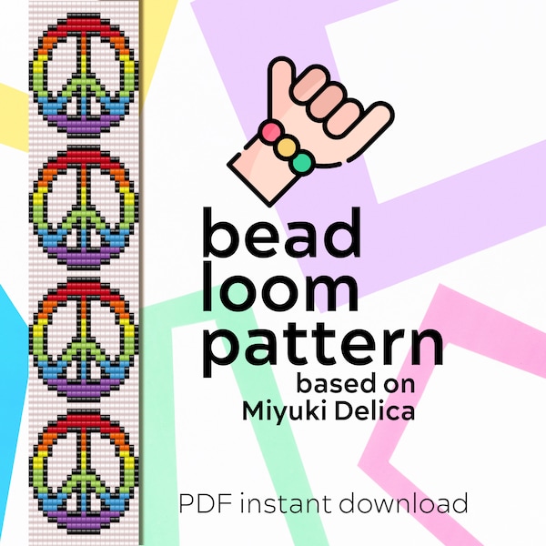 Rainbow Peace loom bracelet pattern - Bead loom pattern - based on Miyuki seed beads 11/0