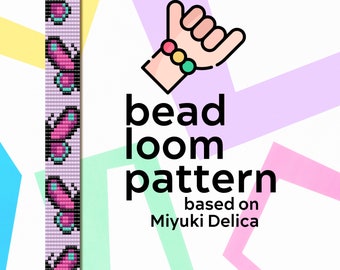 Narrow Pink Butterflies bead loom bracelet pattern - Narrow bead loom pattern - based on Miyuki seed beads 11/0