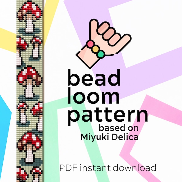 Amanita Mushroom Loom Beading Patterns Bracelet - Bead loom pattern - based on Miyuki seed beads 11/0