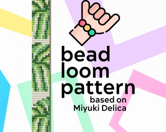 Narrow Monsterra Leaves bead loom bracelet pattern - Narrow Bead loom pattern - based on Miyuki seed beads 11/0