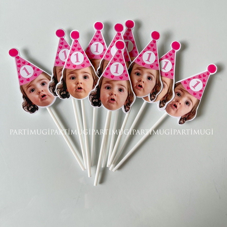 Baby Face Cupcake Toppers, Cupcake Face Toppers, Personalised Birthday Cupcake Toppers, 1st