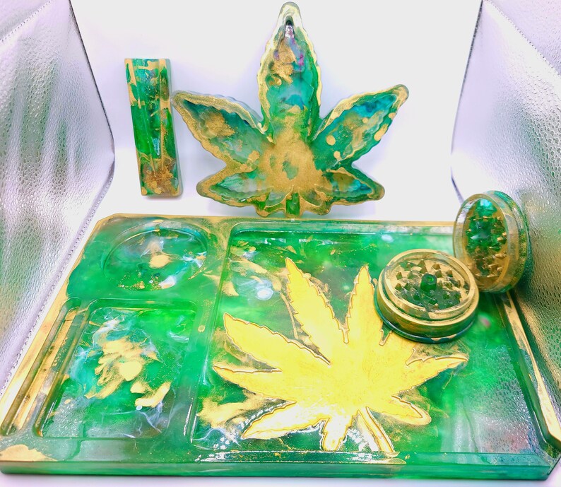 Handpainted Resin Rolling Tray Set Etsy