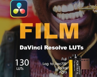 DaVinci Resolve LUTs (130 Film Looks) – Kodak/Fuji, Rec709 & S-Log3/V-Log, .CUBE | Cinematic Color Grading Pack
