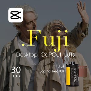 May include: A set of 30 Fuji film LUTs for use in CapCut, a video editing app. The LUTs are designed to emulate the look of Fuji film, with a focus on the popular Portra 16 film stock. The LUTs are designed to convert footage from Log to Rec709 color space.