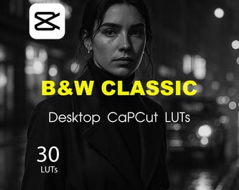 Schwarzweiß-LUTs für CapCut (Desktop) — 30 .cube | Rec.709 + Log (S-Log3/V-Log) | monochromer Filmlook