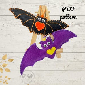 Felt Bat Sewing Pattern, Felt PDF tutorial. Make your own felt Bat Halloween decoration. Halloween Ornament Pattern