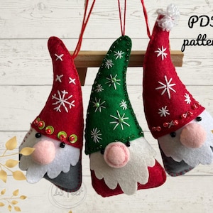 Felt Gnome Sewing Pattern, Felt PDF tutorial. Make your own felt Gnome New Year Tree decoration.  Christmas Ornament Patterns