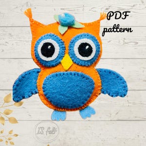 DIY Felt Owl Master Class: Create a Brooch, Home Decor or Christmas Tree Ornament, Felt PDF tutorial. Christmas Ornament Pattern. Felt Owl
