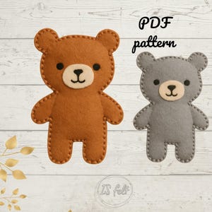 Filz Bär. PDF Schnittmuster . Erstellen Sie einen niedlichen, einfachen Filzbären mit einfachen Nähtechniken. Ideal für Anfänger!