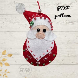 Felt Santa Sewing Pattern, Felt PDF tutorial. Make your own felt Santa . Christmas Ornament Pattern