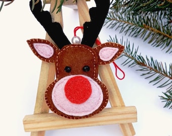 Felt Deer Sewing Pattern, Felt PDF tutorial. Make your own felt Deer New Year Tree decoration. Christmas Ornament Pattern