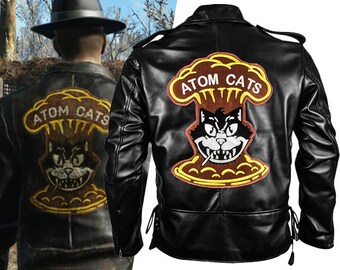 Atom Cats Black Herbst Lederjacke, handgefertigtes Cosplay Gaming Kostüm