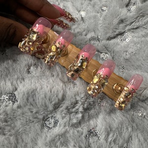 Gold Bling Rhinestone birthday nails