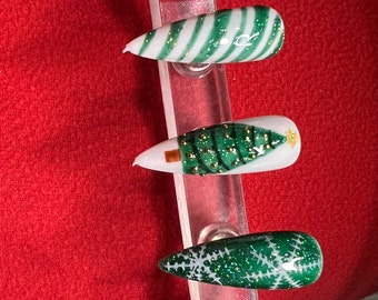 XXL Green Christmas Tree Snow flake nails