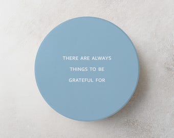 Minimalist Blue Ceramic Quote Coaster: Personalized Text Option, Modern Home Decor Gift
