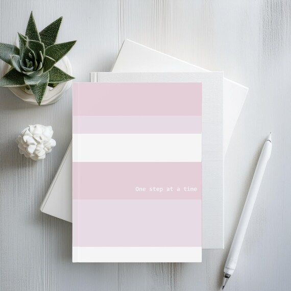 Customizable Pink & White Striped Mental Health Journal | Mindful Reflection, Wellness Gift