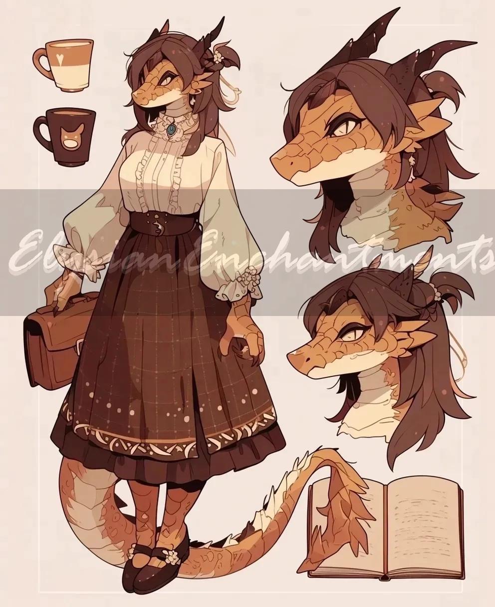Adoptable - "Daraga" -  School Girl Cozy Dragon Female Fursona Design, Unique Original Character Roleplaying Reference, Adopt Artwork