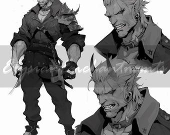 Adoptierbar - &quot;Gurr&quot; - Reißzahn Oni Dämon gehörnte männliche Monster, Einzigartige Original Charakter Rollenspiel Referenz, Adopt Kunstwerk