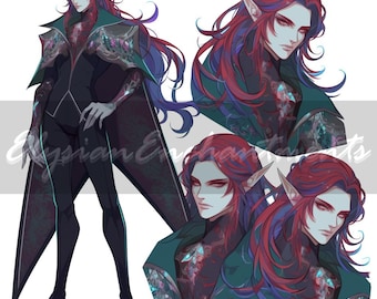 Adoptable - "Shinju" - Nobleman Aristocrat Magical Unseelie Fae Elf Male, Unique Original Character Roleplaying Reference, Adopt Artwork