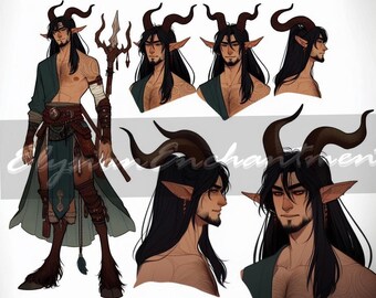 Adoptable - Goat Pan Satyr gehörnte robuste Schurke gehörnte Elfe, Einzigartige Original-Charakter-Rollenspiel-Referenz, Adopt Artwork, DND BG WoW