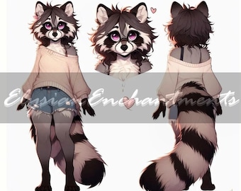 Adoptable -  Cute Fluffy Girl Trash Panda Raccoon Furry Fursona, Original Character Reference, RP Roleplay DND Adopt Artwork